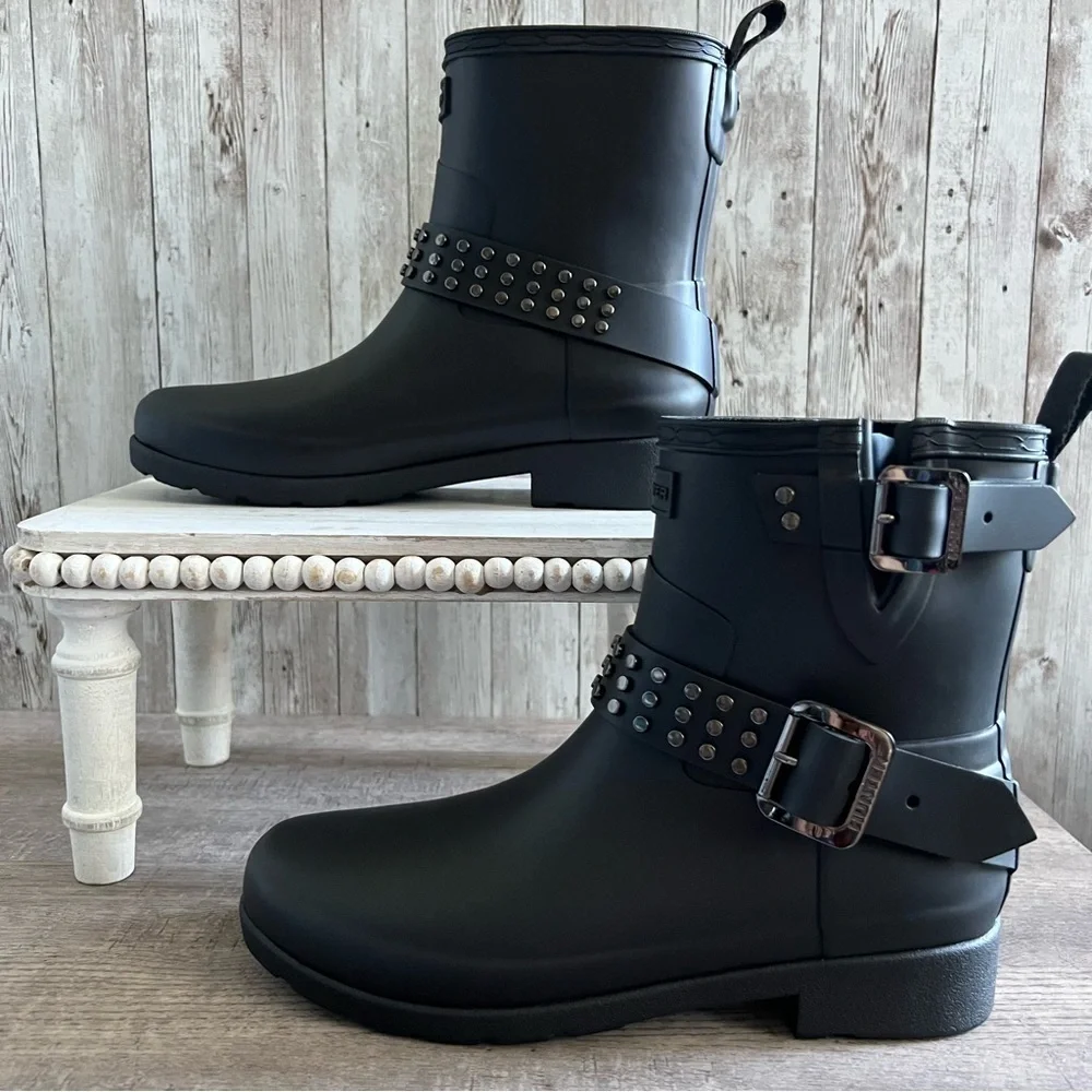Hunter Refined Bike Boot Black Studded Rain Boots NWOB Size 6